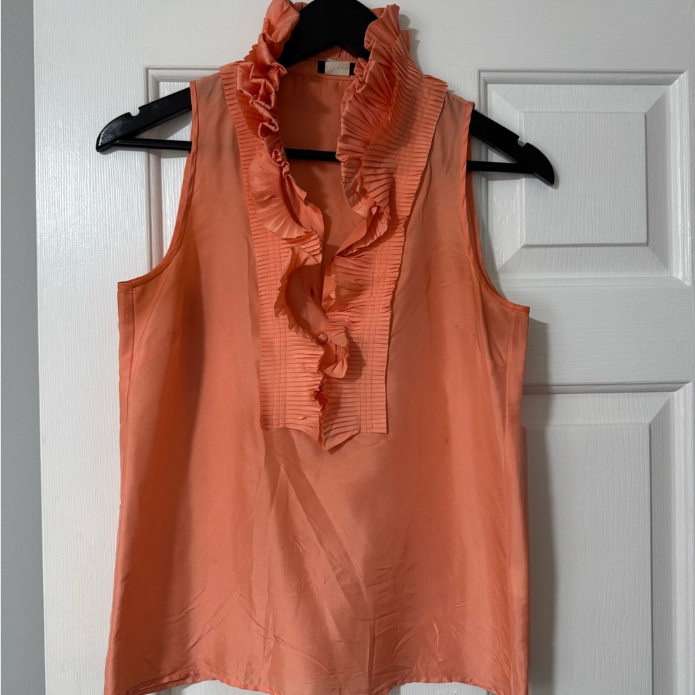 J. Crew Coral Ruffled Sleeveless Blouse
